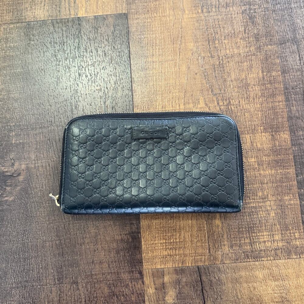 Gucci Guccissima Zip Around Wallet Black Leather GG Embossed Long Wallet - Picture 14 of 14